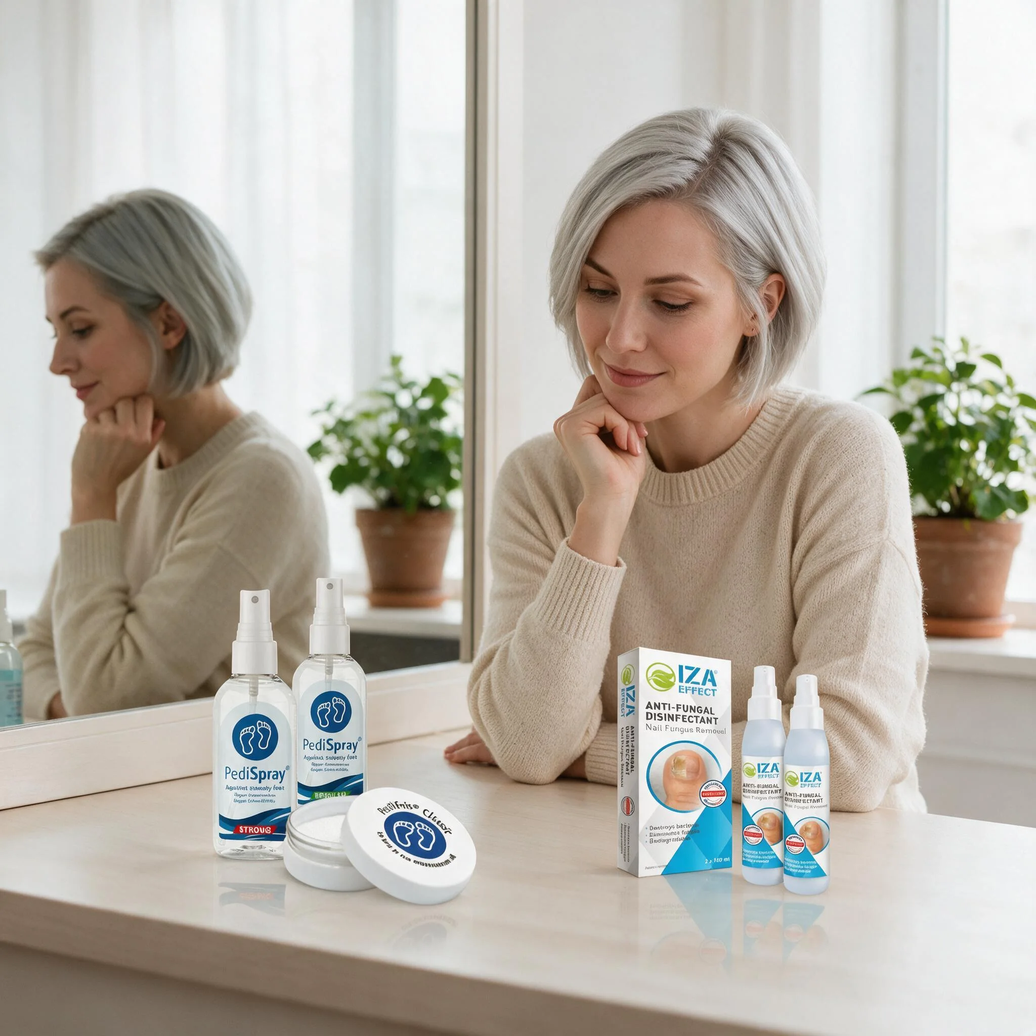 IZA Effect accanto a PediSpray® in flaconi trasparenti e PediFris® Classic
