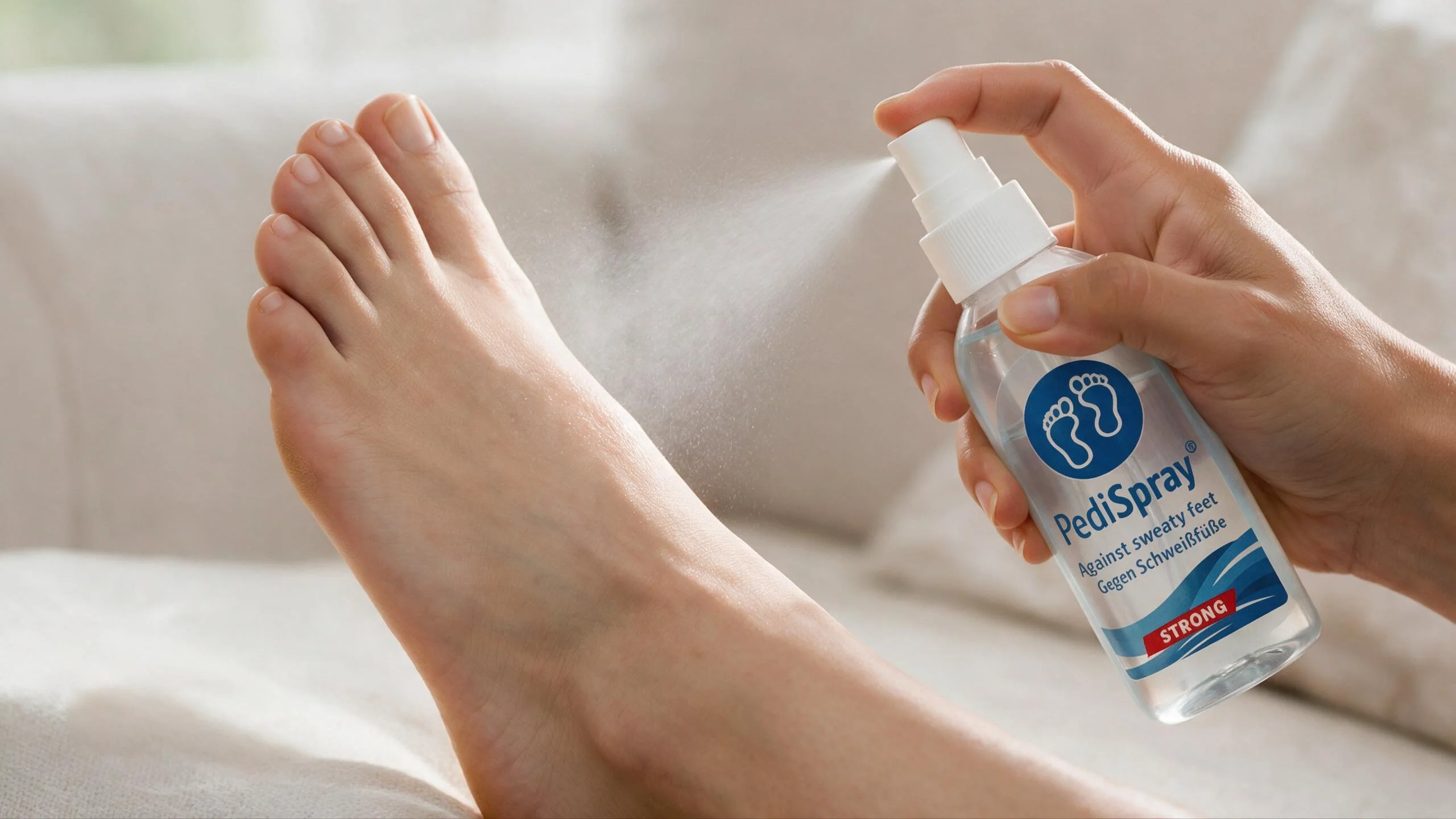 Deodorante per i piedi o antitraspirante PediSpray® antitraspirante applicato sui piedi puliti e asciutti